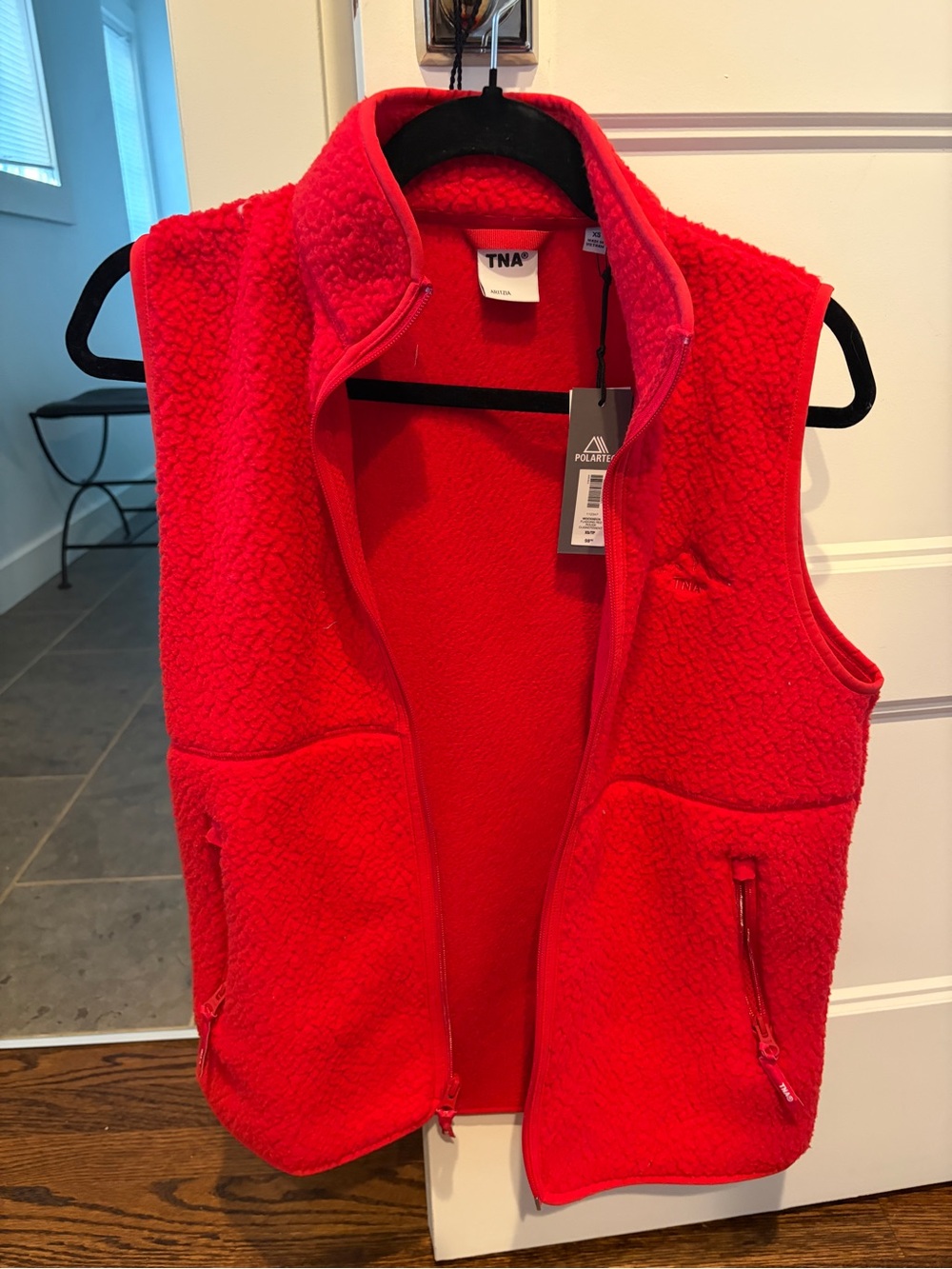 TNA Bright Red Sherpa Fleece Vest NWT